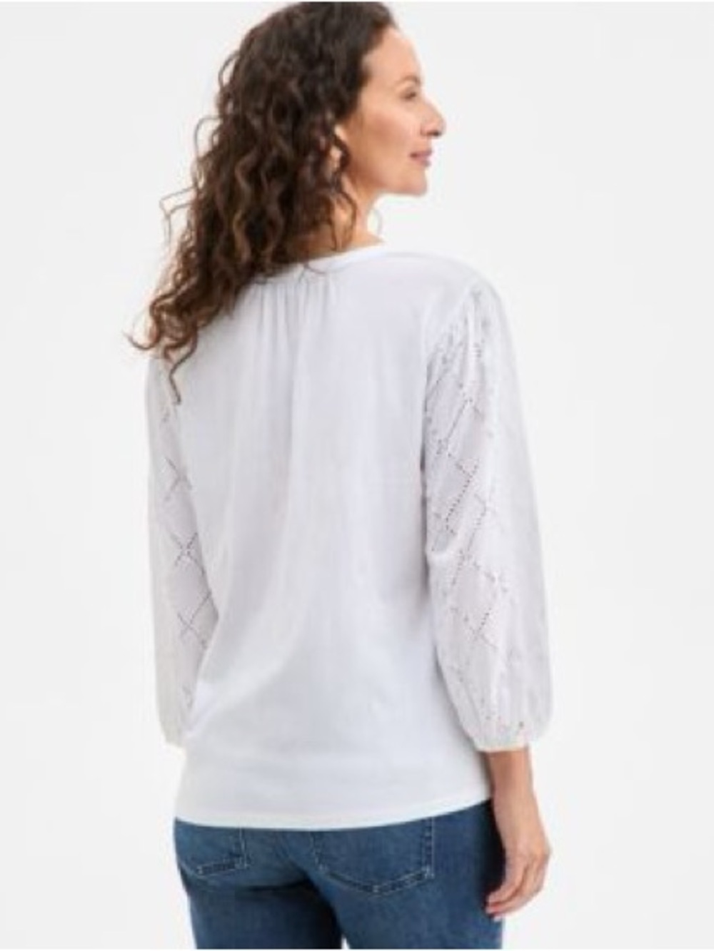 A New Day Women’s Cream Eyelet Shoulder Blouse Size Small 100% Cotton